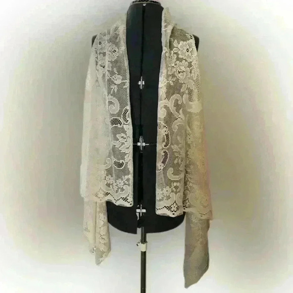 Hand Crafted Sweaters - Handmade Vtg fabric lace poncho shrug Women S-Large?